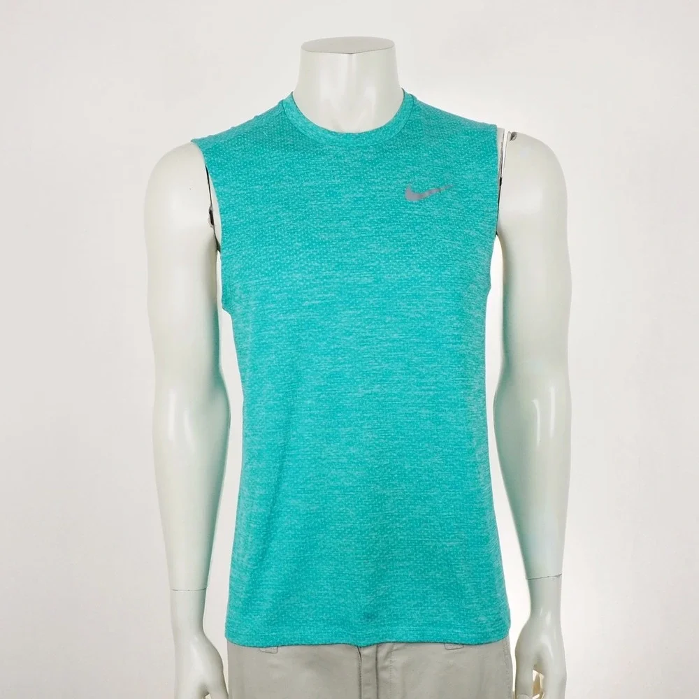 Nike Running Breathe Miler Tank Top Shirt Mens Medium Aqua Blue Dri-Fit Training